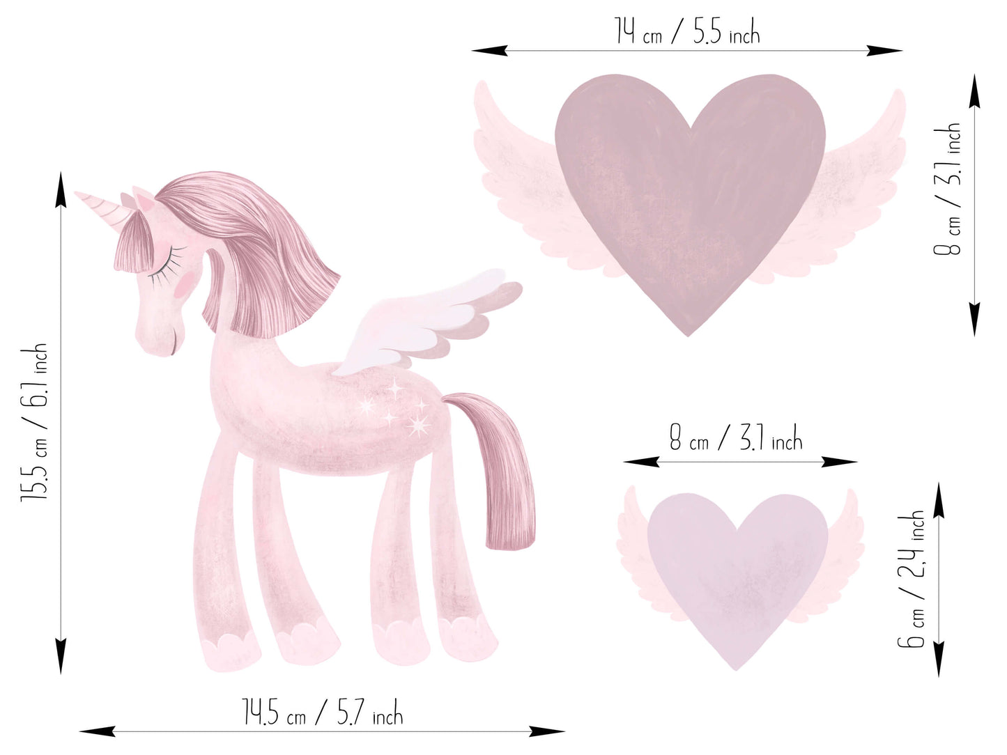 Pink Unicorns & Flying Hearts – Vinyl Wall Stickers