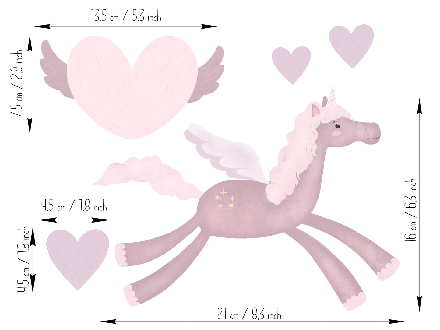 Pink Unicorns & Flying Hearts – Vinyl Wall Stickers