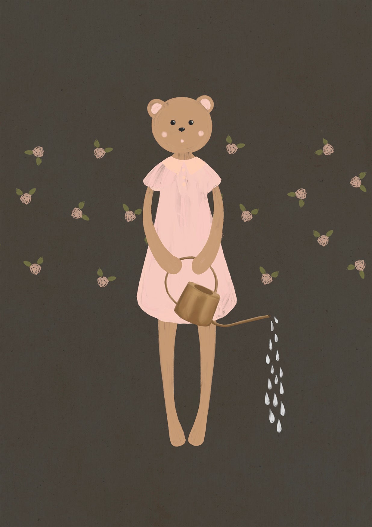 Bear Watering Rose Garden – Canvas Art for Young Carers