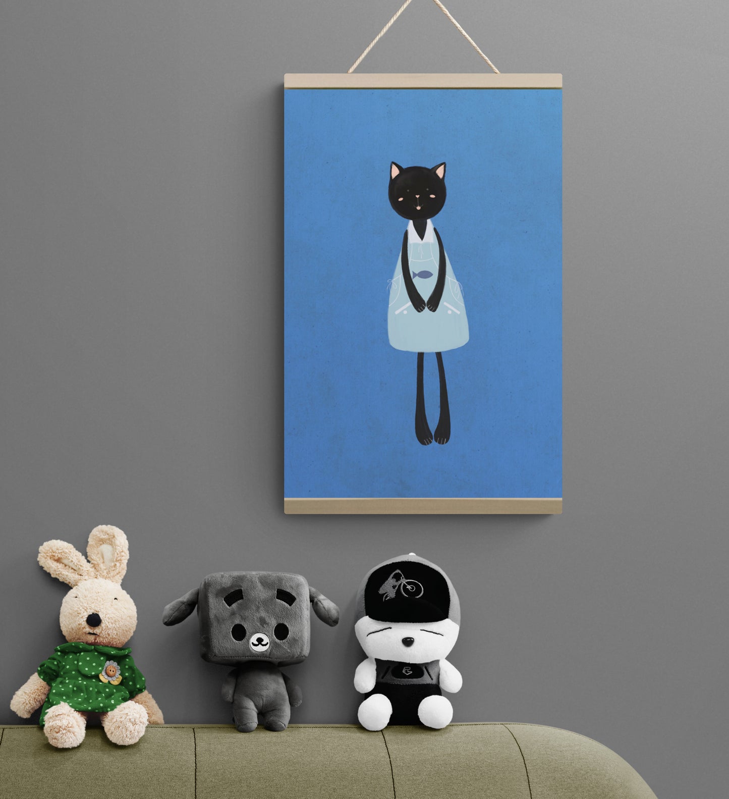 Cute Black Kitty – Canvas Art with Apron Charm