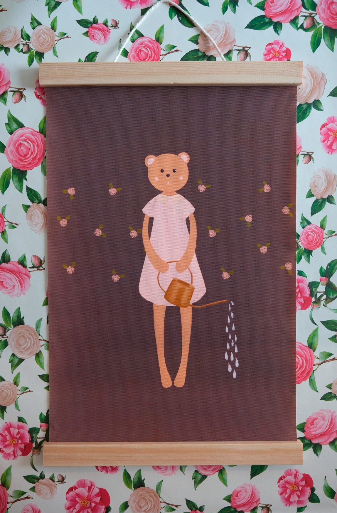 Bear Watering Rose Garden – Canvas Art for Young Carers