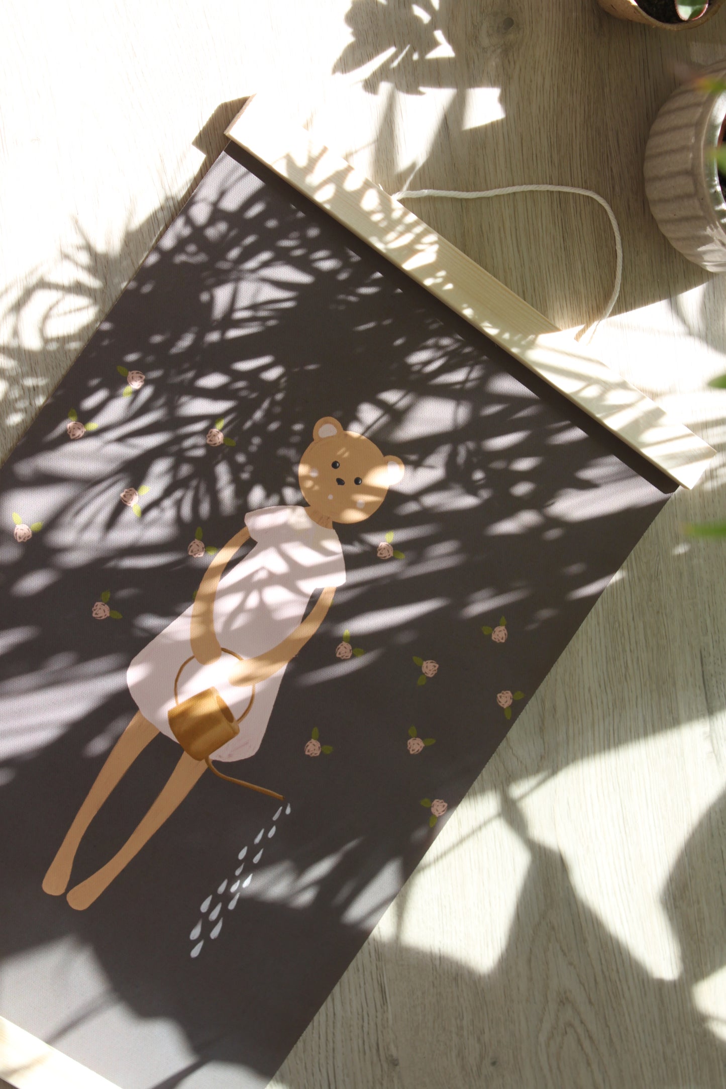 Bear Watering Rose Garden – Canvas Art for Young Carers