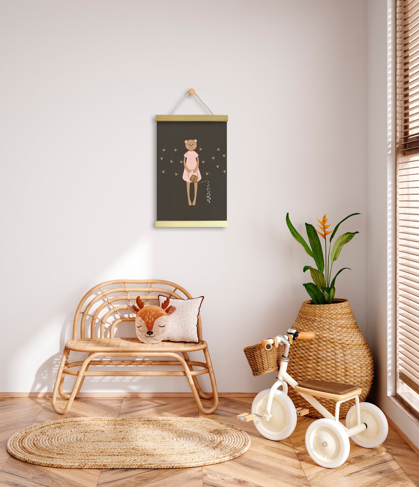 Bear Watering Rose Garden – Canvas Art for Young Carers