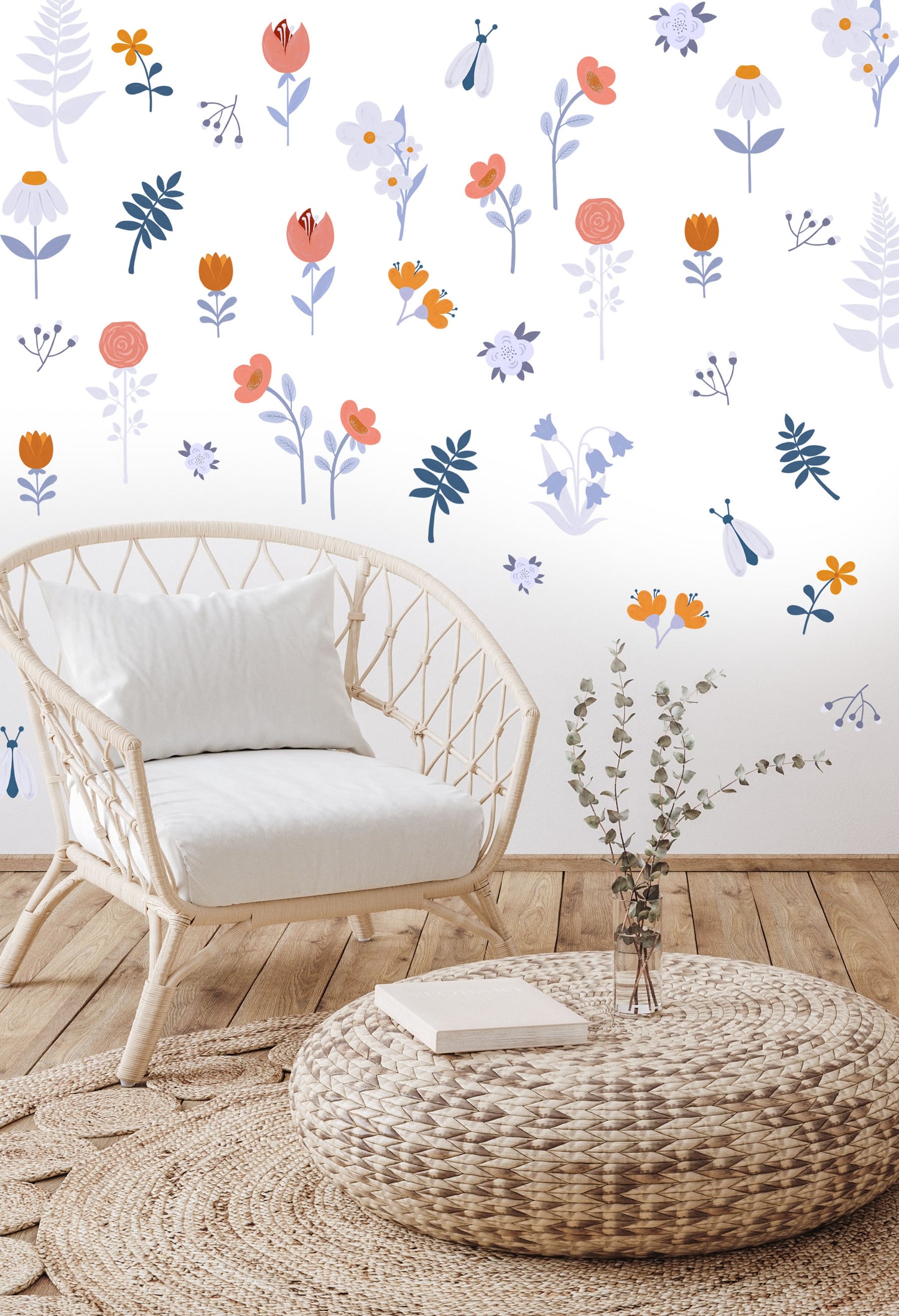 Blue Flowers Dream - Fabric Wall Stickers