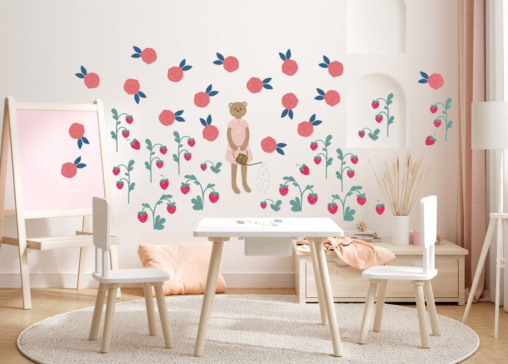 Bear Watering the Garden / Fabric Wall Stickers for Little Carers