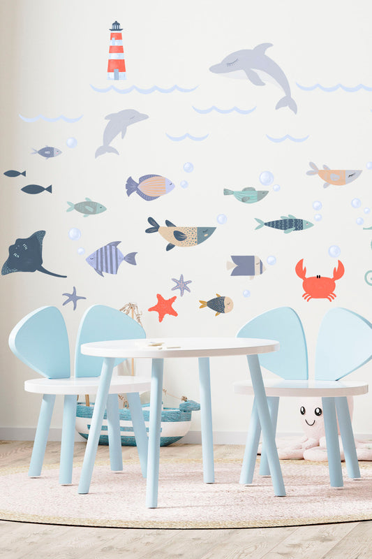 Sea Life Above & Below – Ocean-Themed Vinyl Wall Stickers