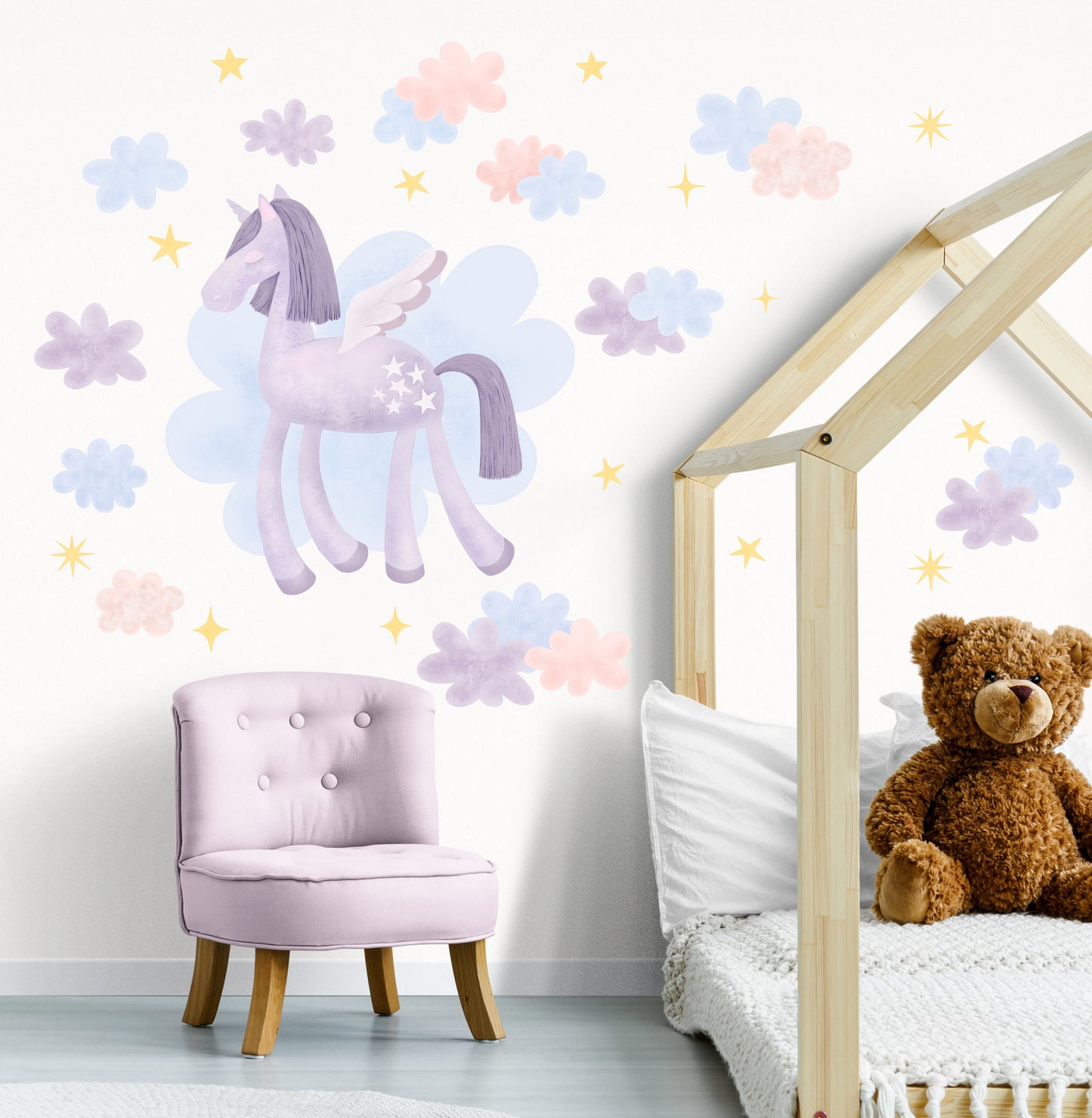 Purple Unicorn In The Clouds - Fabric Wall Decals