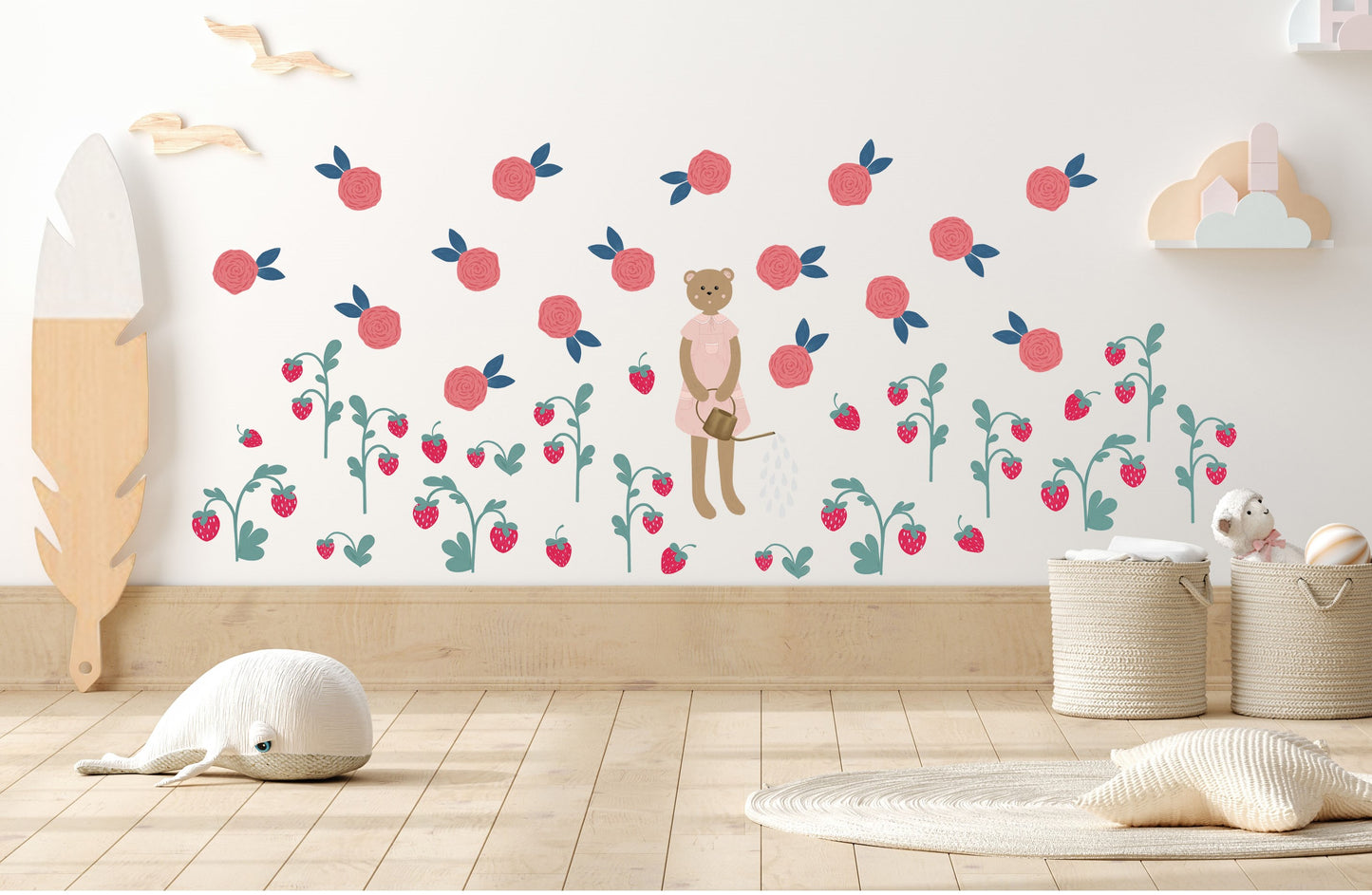 Bear Watering the Garden / Fabric Wall Stickers for Little Carers