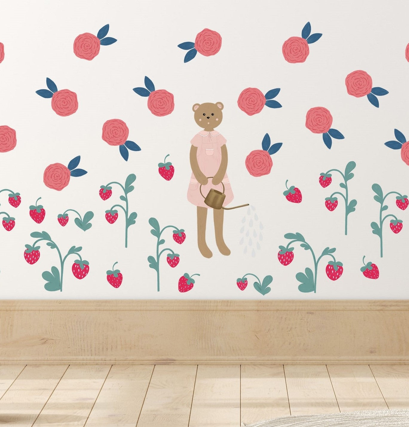 Bear Watering the Garden / Fabric Wall Stickers for Little Carers