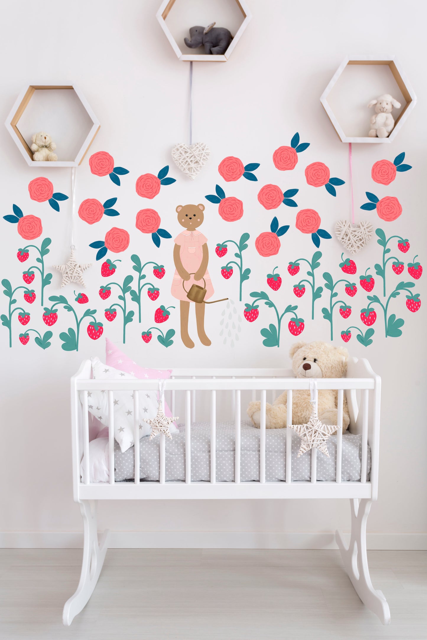 Bear Watering the Garden / Fabric Wall Stickers for Little Carers