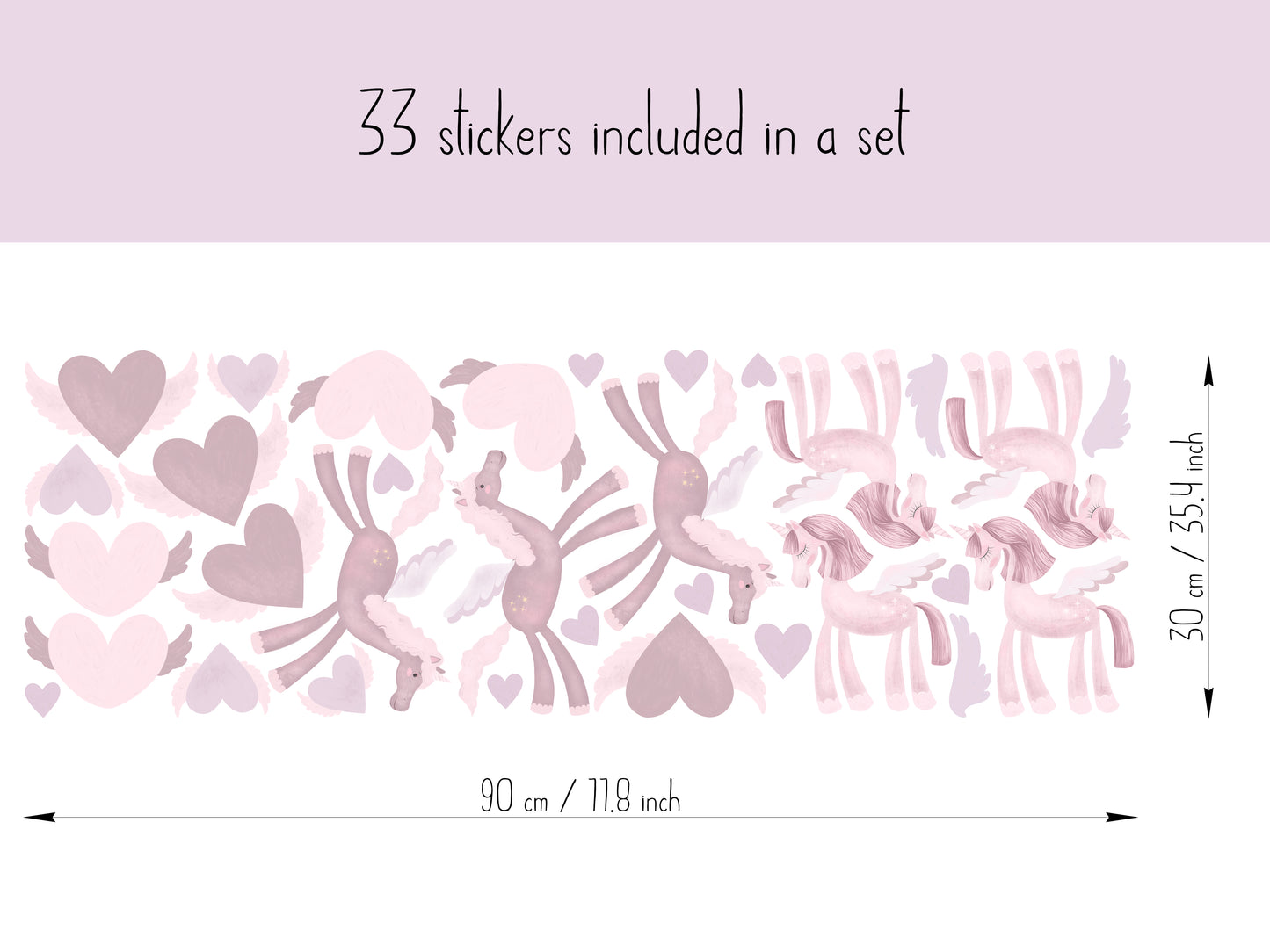 Pink Unicorns & Flying Hearts – Vinyl Wall Stickers