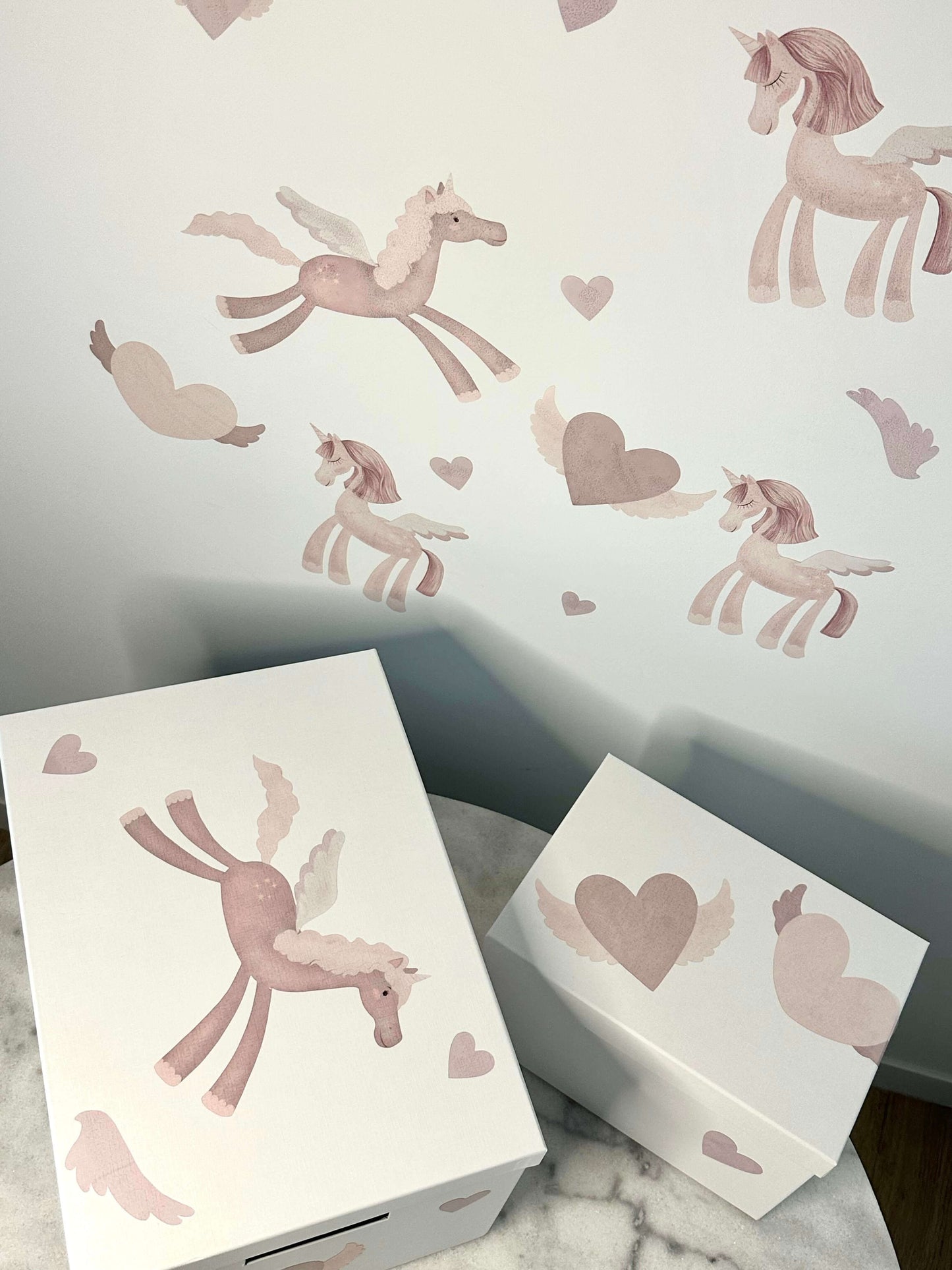 Pink Unicorns & Flying Hearts – Vinyl Wall Stickers
