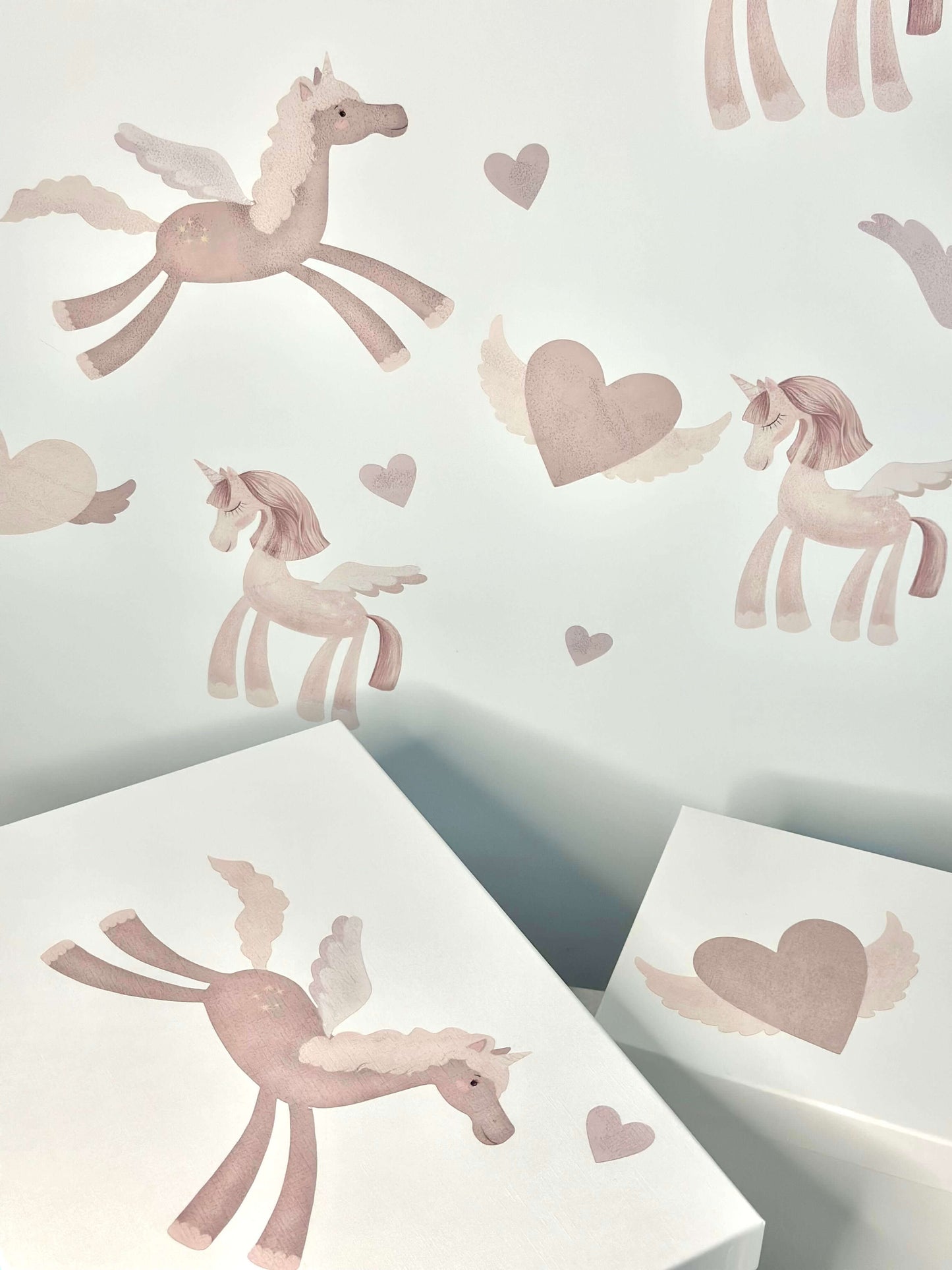 Pink Unicorns & Flying Hearts – Vinyl Wall Stickers