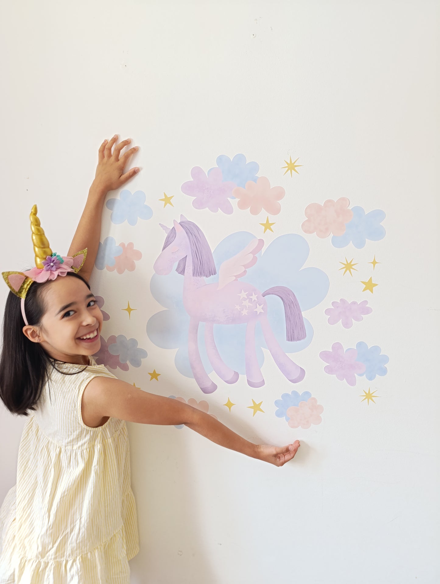 Purple Unicorn In The Clouds - Fabric Wall Art Decals / Stickers for Children's Rooms