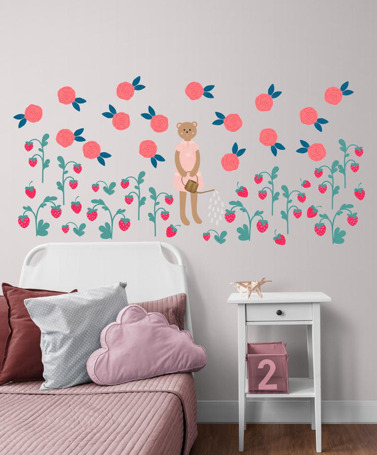 Watering Garden - Fabric Wall Art Decals / Stickers for Children's Rooms