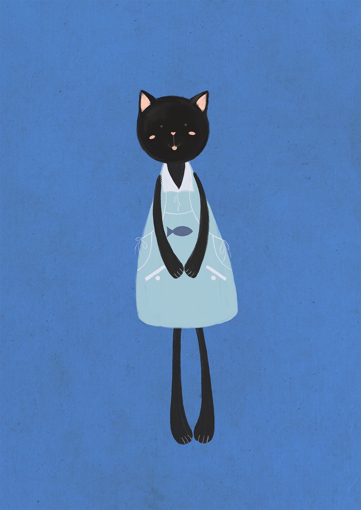 Black Cat Blue Background - Prints Wall Art Decor