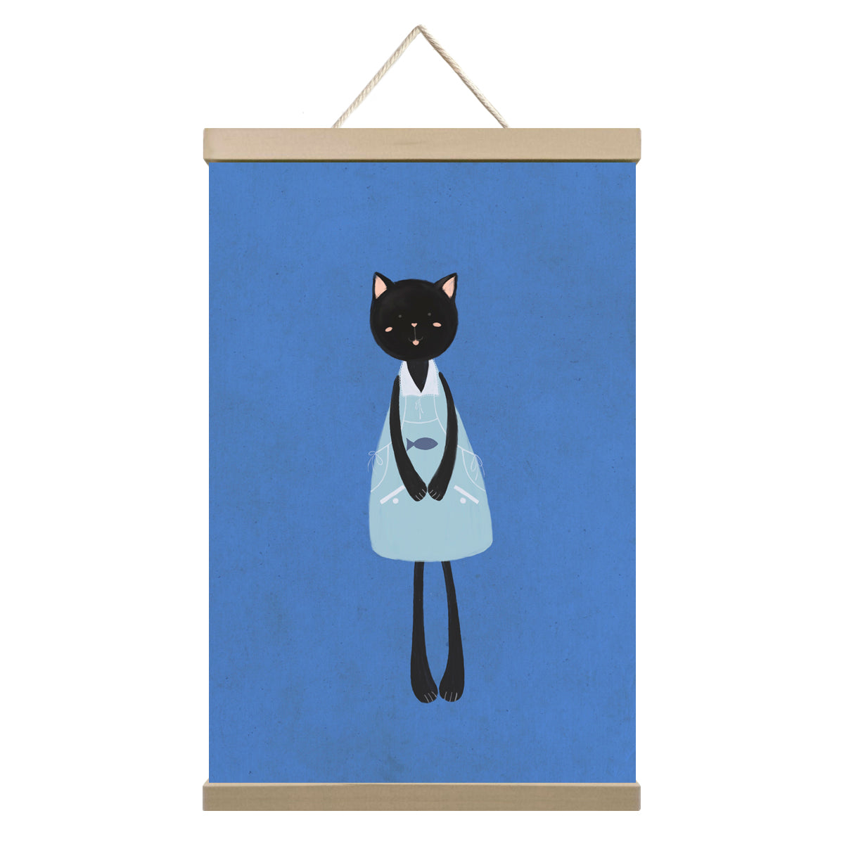 Black Cat Blue Background - Prints Wall Art Decor