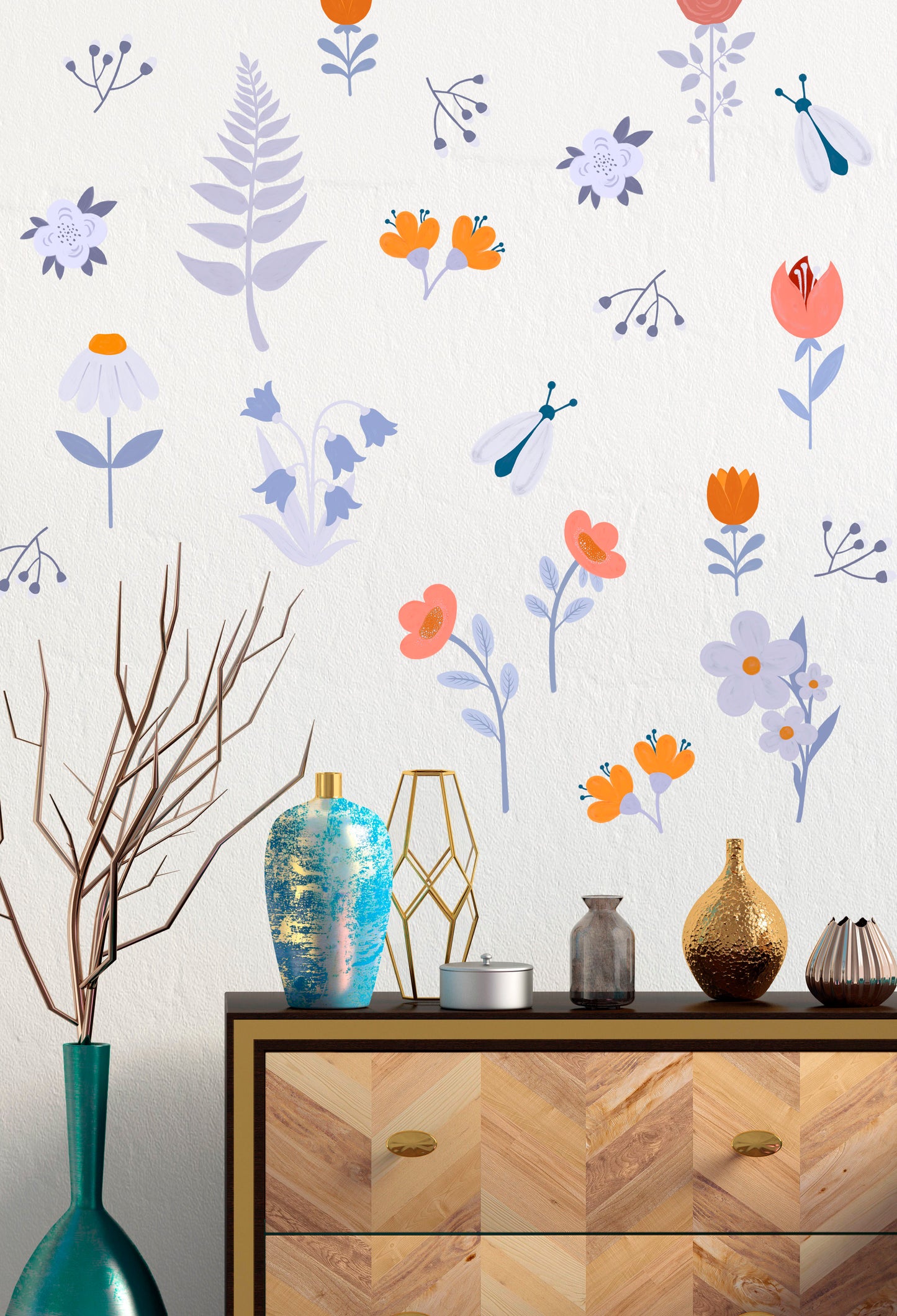 Blue Flowers - Fabric Wall Art Decals / Stickers for Living Rooms, Bedrooms, Children's Rooms