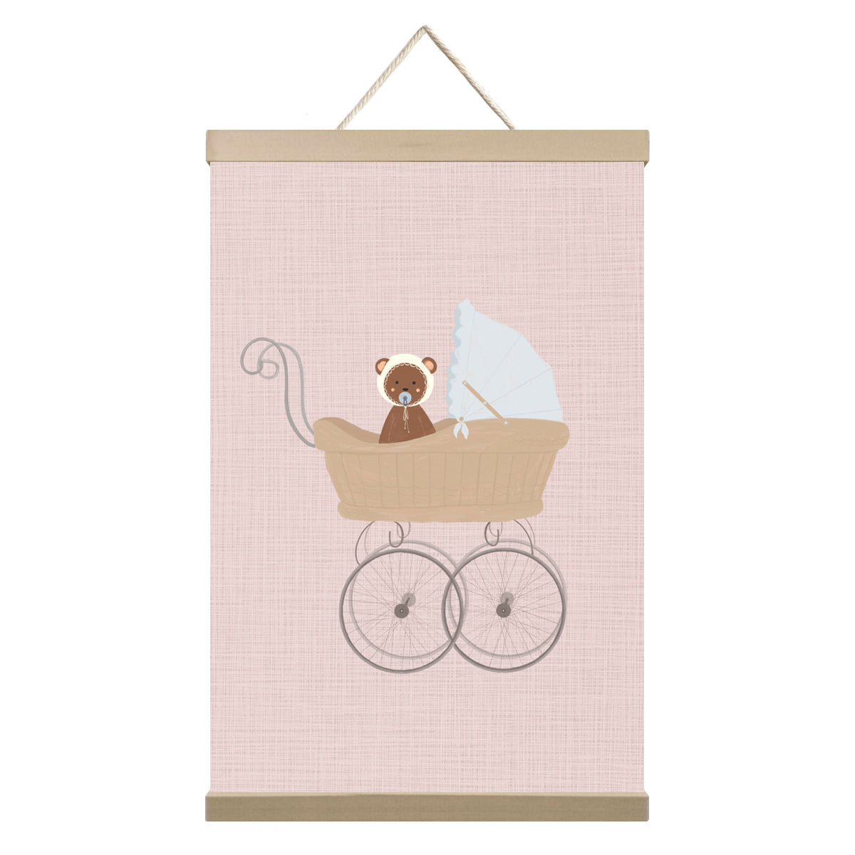 Print of the teddy bear on hanging canvas for nursery room