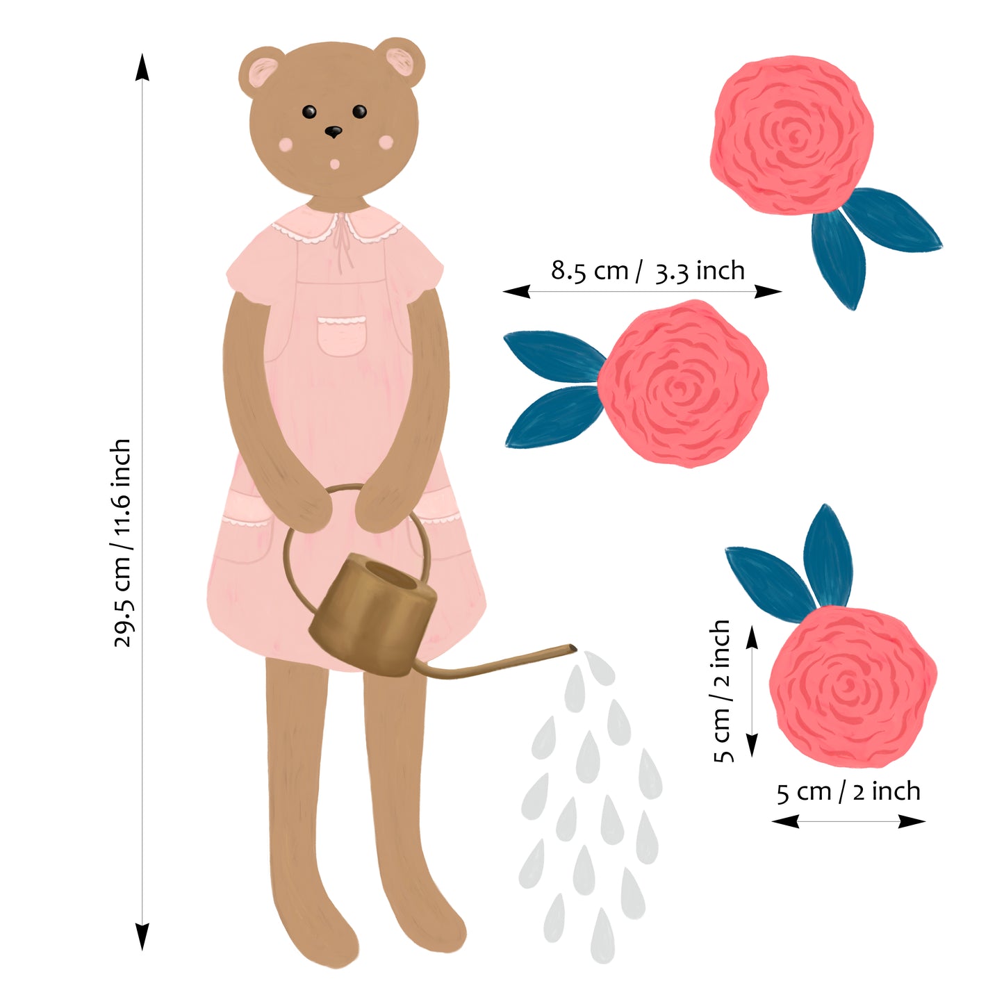 Bear Watering the Garden / Fabric Wall Stickers for Little Carers