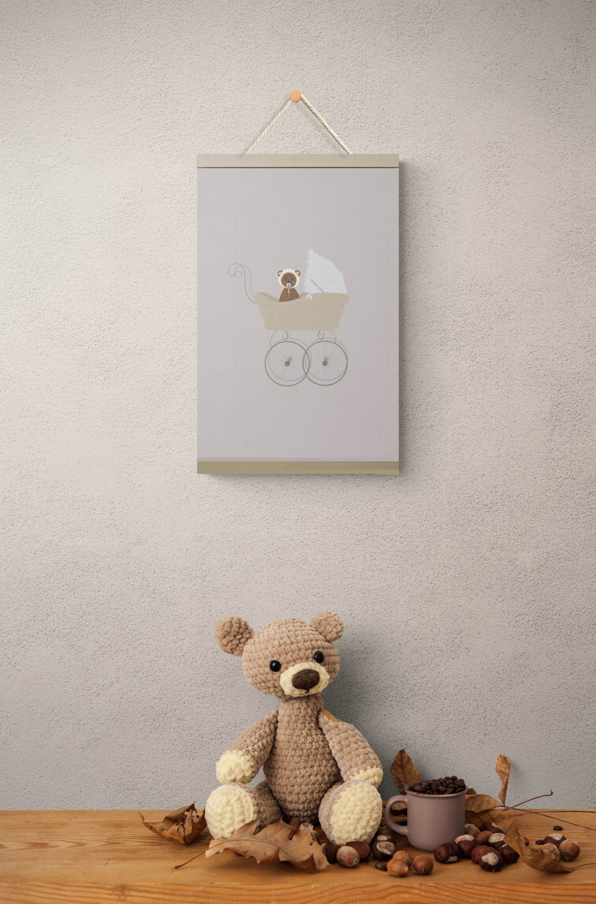 Teddy Bear in the Stroller Printed on Canvas for Kids' Bedroom