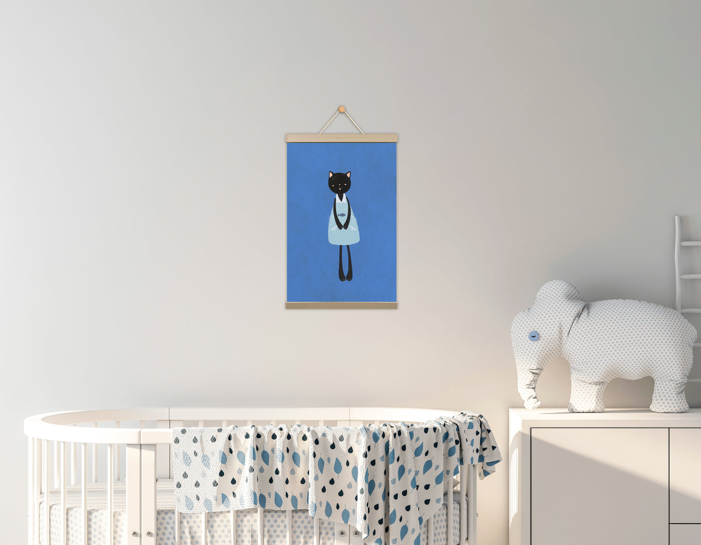 Black Cat Blue Background - Prints Wall Art Decor