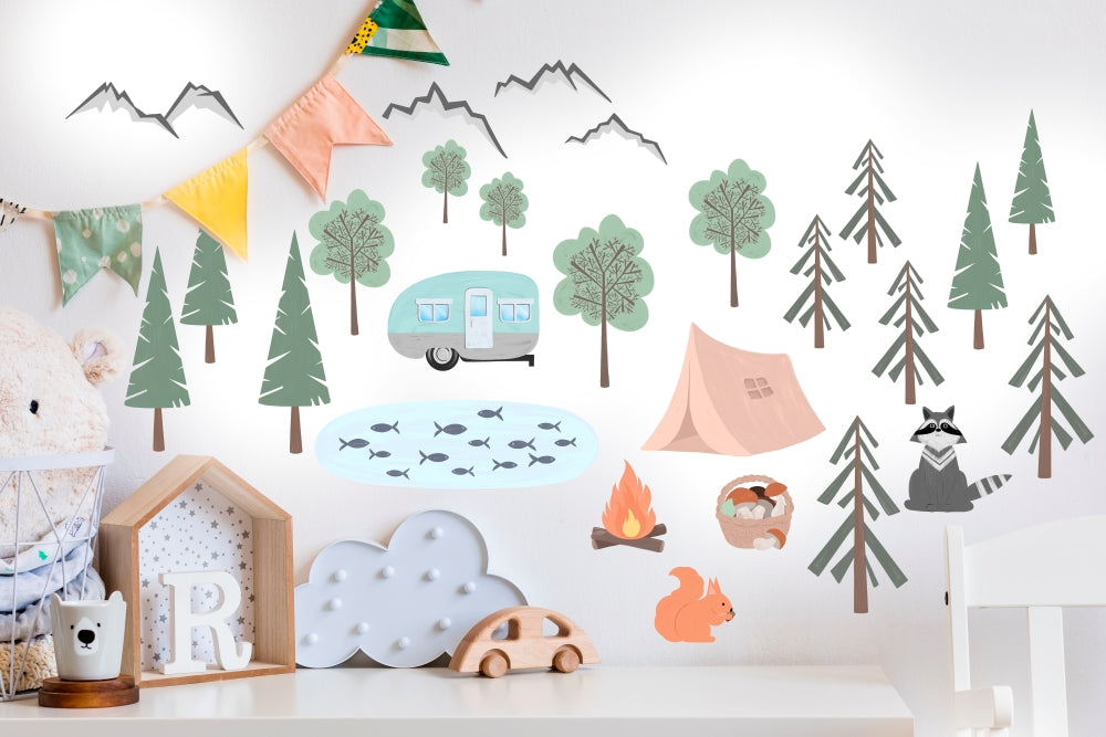 Camping - Fabric Wall Art Decals / Stickers for Children's Rooms