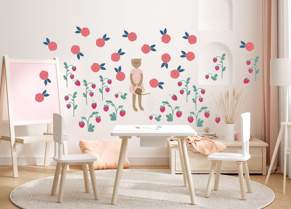 Watering Garden - Fabric Wall Art Decals / Stickers for Children's Rooms