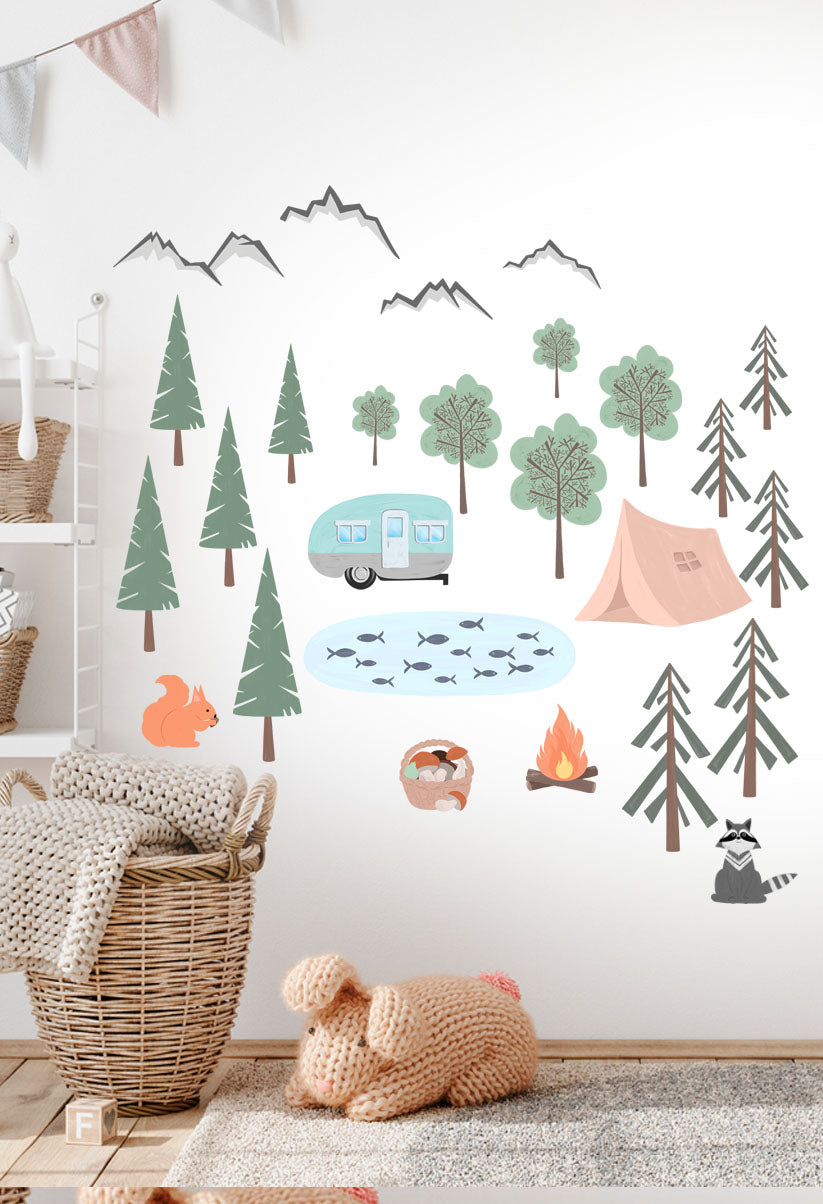 Camping - Fabric Wall Art Decals / Stickers for Children's Rooms