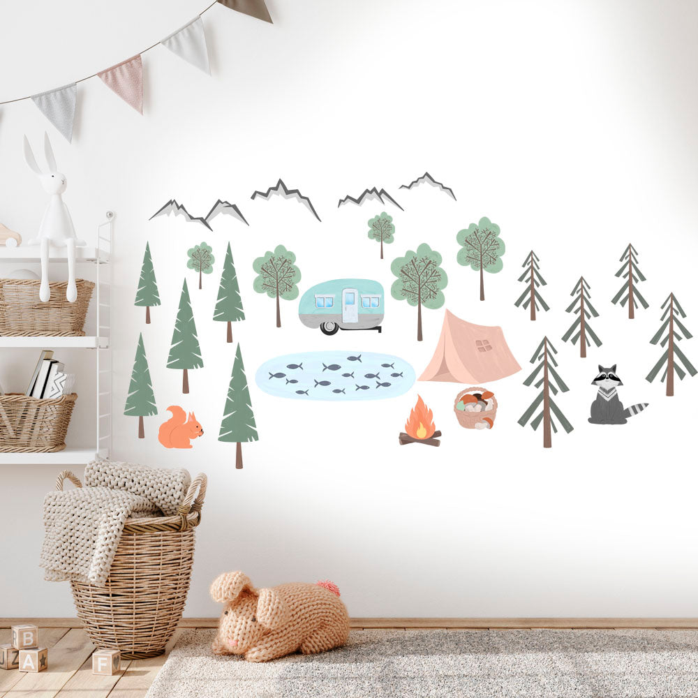 Camping - Fabric Wall Art Decals / Stickers for Children's Rooms