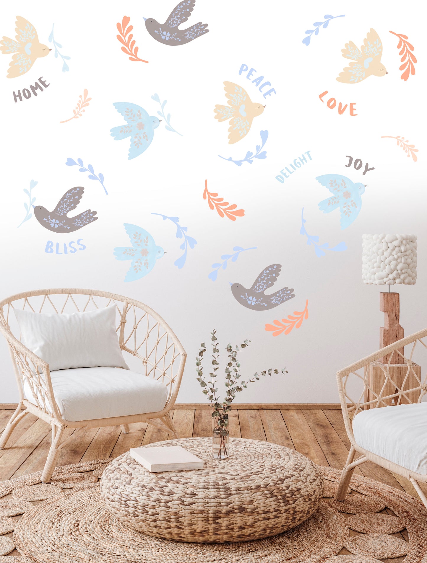 Tweeting Birds - Fabric Wall Art Decals / Stickers for Living Rooms, Bedrooms