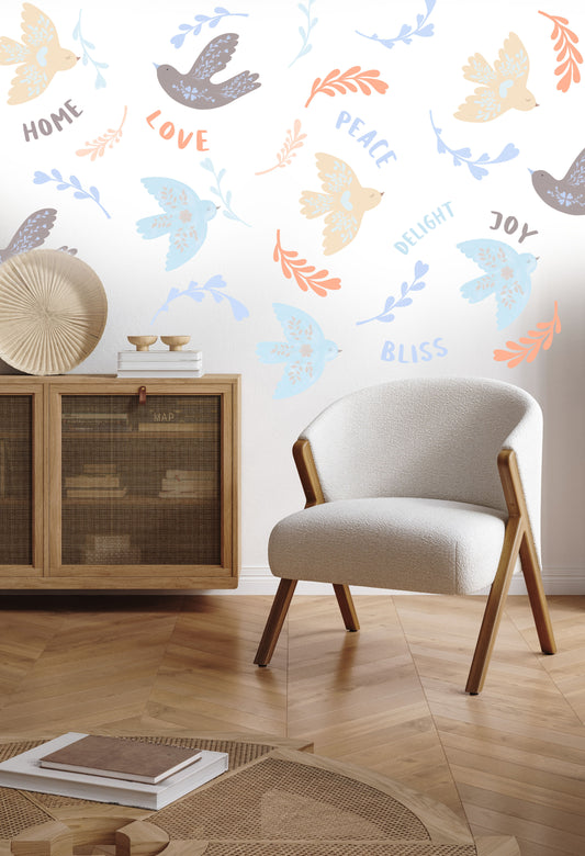 Tweeting Birds - Fabric Wall Art Decals / Stickers for Living Rooms, Bedrooms